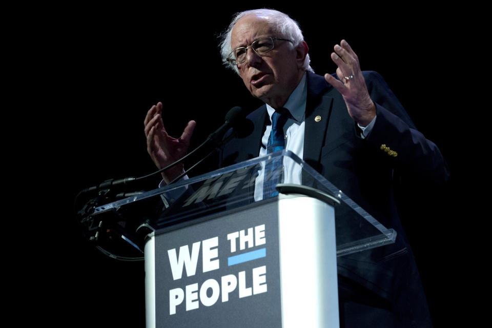 Sen. Bernie Sanders (I-Vt.) speaks at the We the People summit in Washington on Monday. His campaign announced high fundraising numbers. (Photo: ASSOCIATED PRESS/Jose Luis Magana)