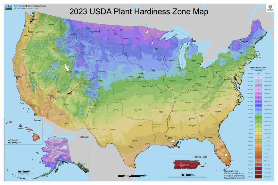 A U.S. map divided into colored geographic zones with a numbered key.