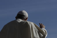 Pope Francis arrives in St. Peter's Square at the Vatican for his weekly general audience, Wednesday, Sept. 12, 2018. (AP Photo/Alessandra Tarantino)