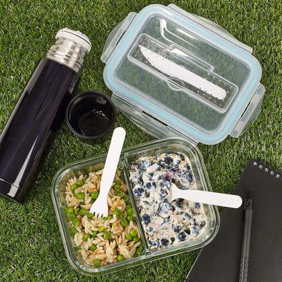 If you're a packed lunch person, I'm drooling over this glass lunchbox with cutlery in its lid.