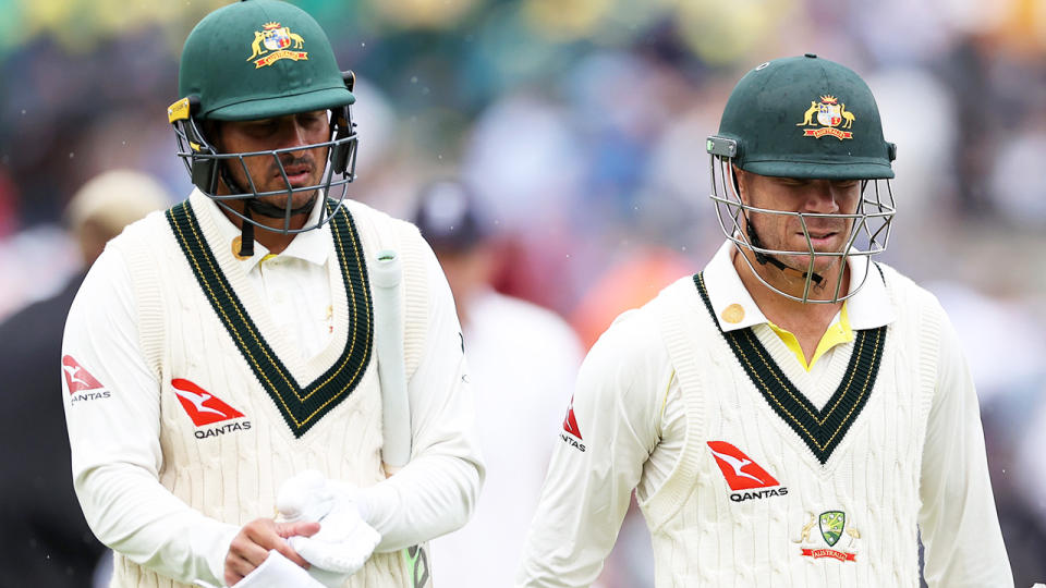 Usman Khawaja and David Warner during the fifth Ashes Test.