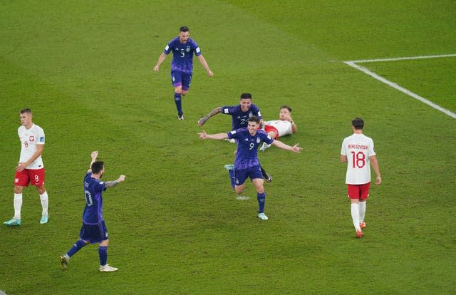 Julian Alvarez scores against Poland