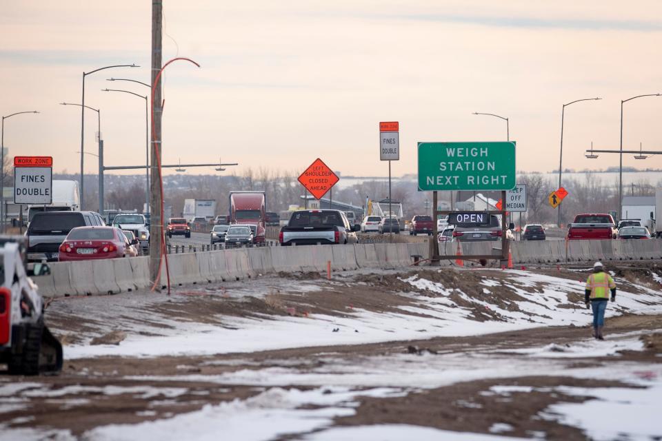 Roadwork and traffic is pictured on southbound Interstate 25 near Prospect Road on Tuesday in Fort Collins.