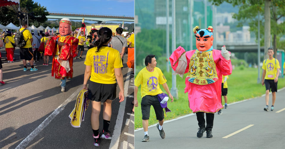 神將組頂著超重的偶裝完跑，也為所有參與路跑者祈福。   圖：精實文創／提供