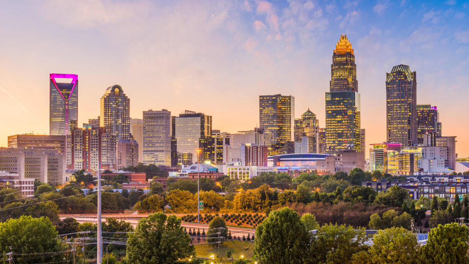 Charlotte, North Carolina, USA uptown skyline at dusk.