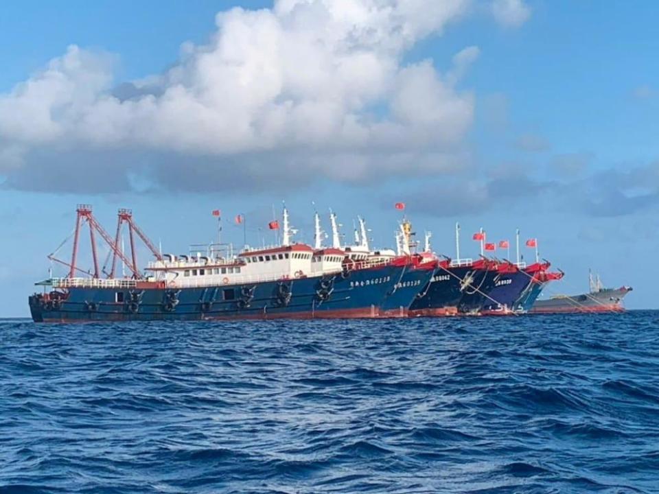 Chinese vessels at Whitsun Reef in the South China Sea in March