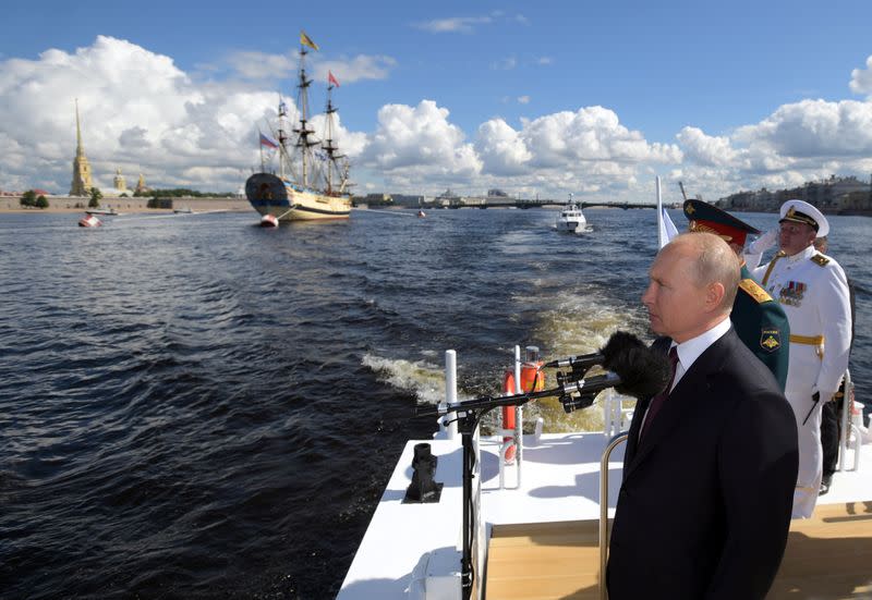 Russia's President Putin attends the Navy Day parade in Saint Petersburg