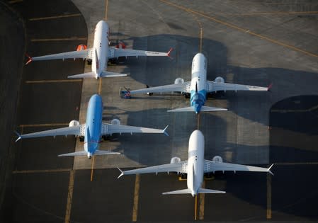 FILE PHOTO: An aerial photo shows Boeing 737 MAX aircraft at Boeing facilities at the Grant County International Airport in Moses Lake