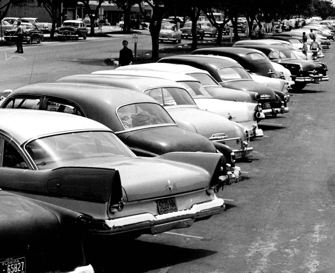 The parking lot at Coral Gables High School in 1958.