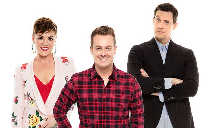 2Day FM’s current breakfast radio show is hosted by Em Rusciano, Grant Denyer and Ed Kavalee. Source: Hit Network