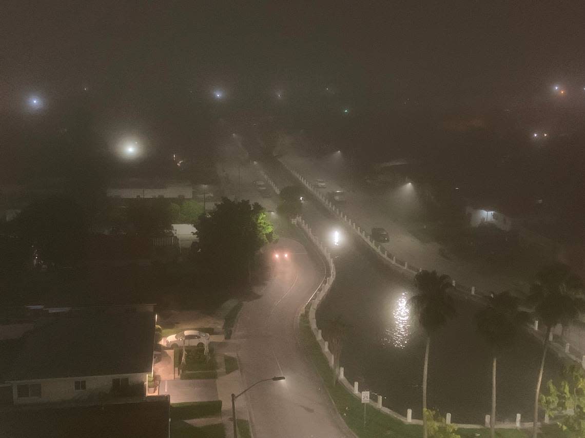 Fog has rolled in at Northwest Seventh Street near State Road 836 in Miami.