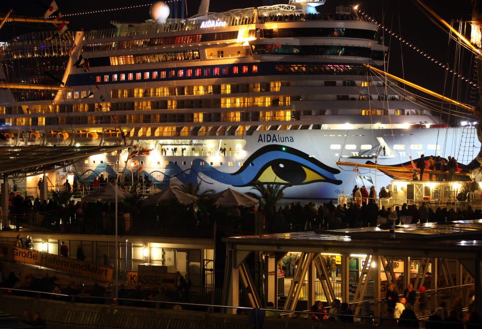 The cruise ship Aida Luna sits docked.