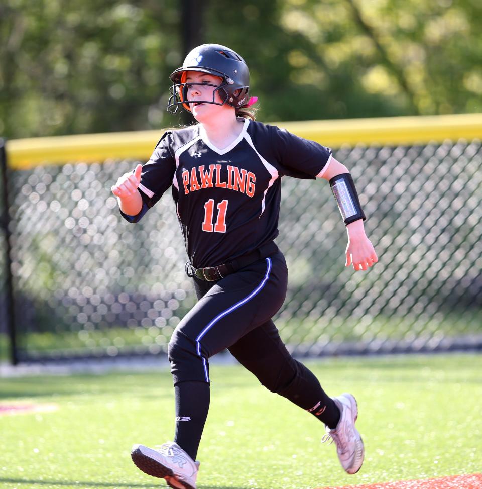 Pawling's Josie O'Leary rounds the bases and heads for home during a May 12, 2022 softball game against Arlington 'B'.