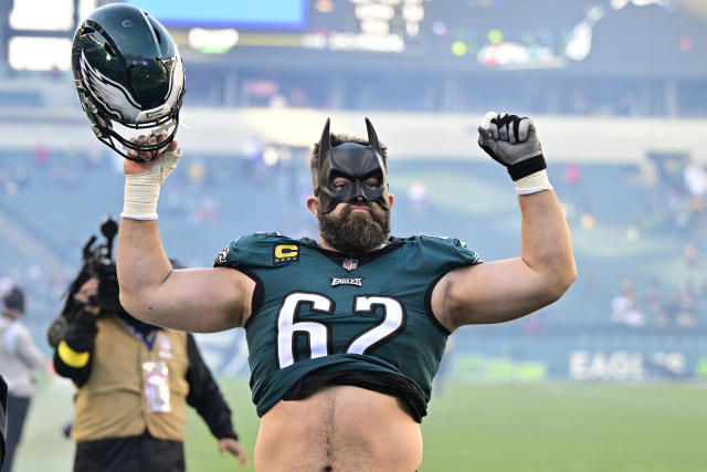 A2D Radio - Jason Kelce is currently wearing a Batman mask on the  Philadelphia Eagles sideline. 😂🦅 #Eagles, #EaglesNation, #NFL, #FlyEaglesFly