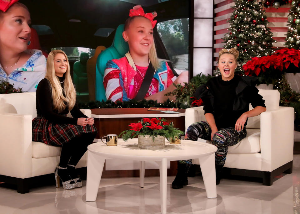 <p>While guest hosting <em>The Ellen DeGeneres Show</em> on Dec. 22, JoJo Siwa interviews friend and artist Meghan Trainor in Burbank, California.</p>