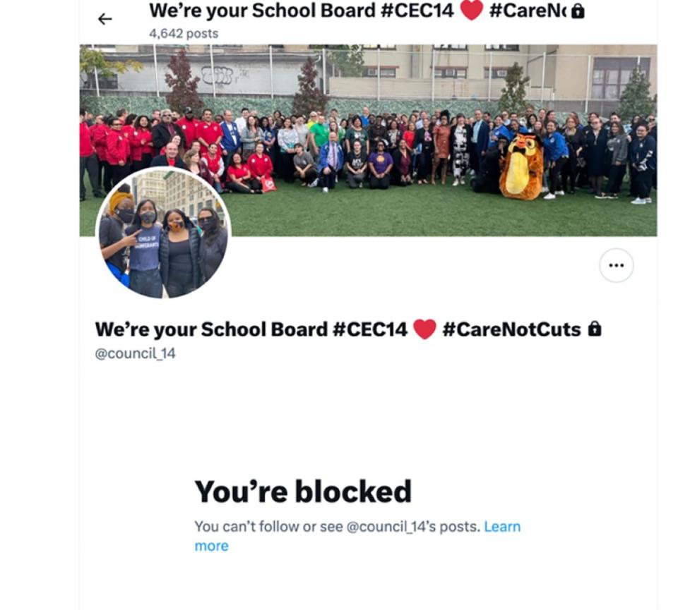 Alexander, Harlan and Maron have also been blocked from the parent board’s X account (pictured) for their political views, the suit added. USDC Eastern District of NY