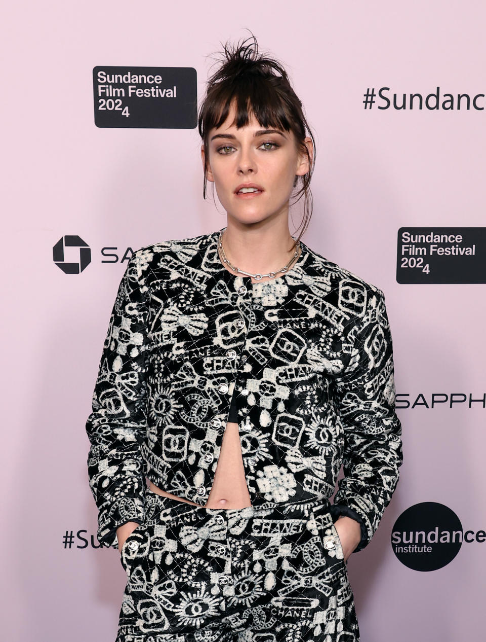 Kristen Stewart Wore an Edgy Chanel Print Pantsuit to the 2024 Sundance