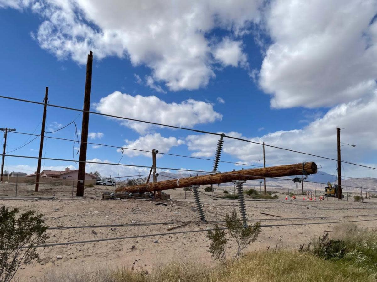 Strong winds from Tuesday's storm knocked down 76 power poles in the Salton City area, leaving around 2,500 customers without power on Wednesday.
