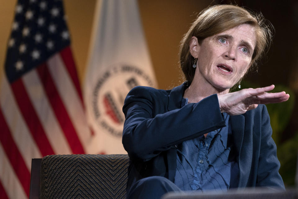 USAID Administrator Samantha Power is interviewed by the Associated Press, Thursday, Aug. 4, 2022, at USAID Headquarters in Washington. (AP Photo/Jacquelyn Martin)