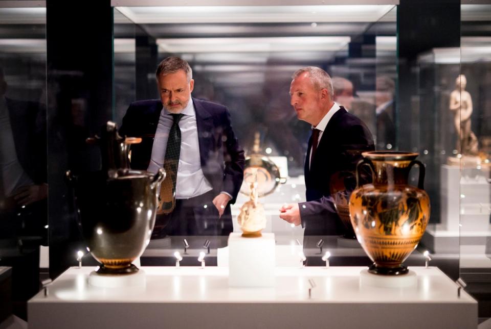 Hartwig Fischer, who stepped down as British Museum director last month,  and art expert Peter Higgs (Getty Images)