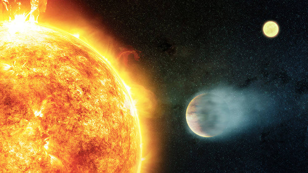  An artist's impression of a hot Jupiter blasting out its atmosphere and creating a huge gaseous tail 