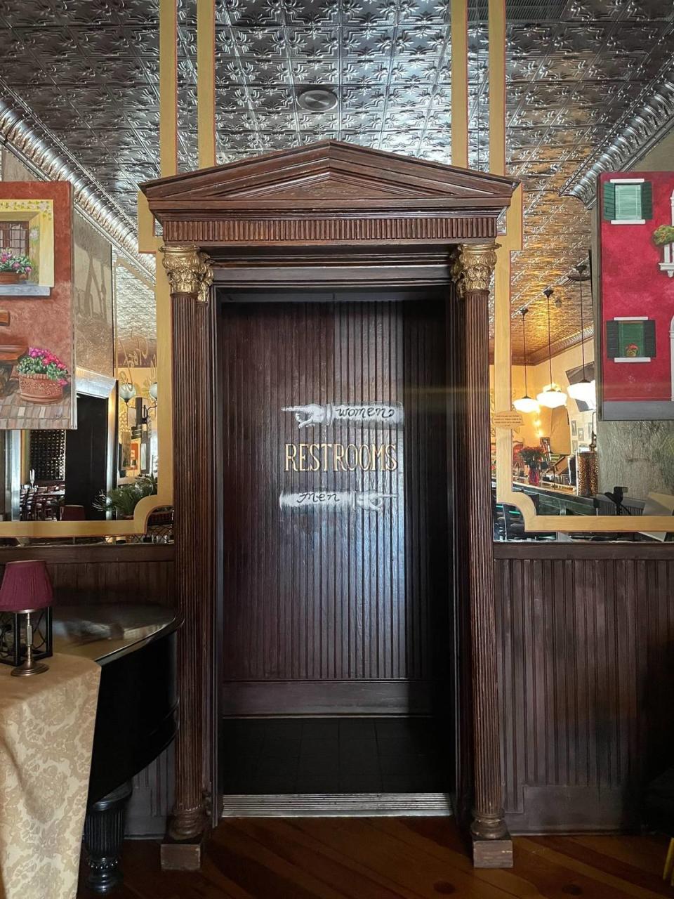 The doorway to the restrooms is one salvaged from the hotel before demolition. Dino Thompson, Myrtle Beach historian and owner of former Cagney’s incorporated parts of the hotel into the restaurant building.