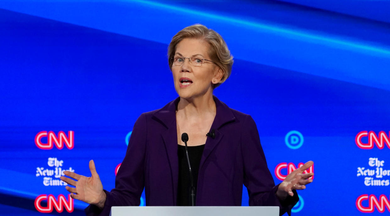 Sen. Elizabeth Warren speaks during the fourth Democratic presidential 2020 election debate in Westerville, Ohio, on Oct. 15. (Photo: Shannon Stapleton/Reuters)