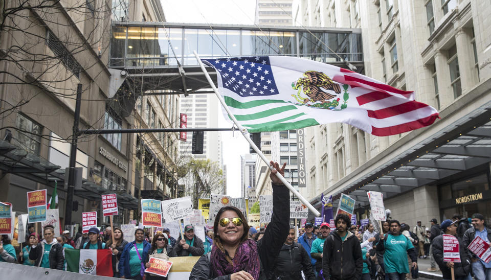 Woman waving flag