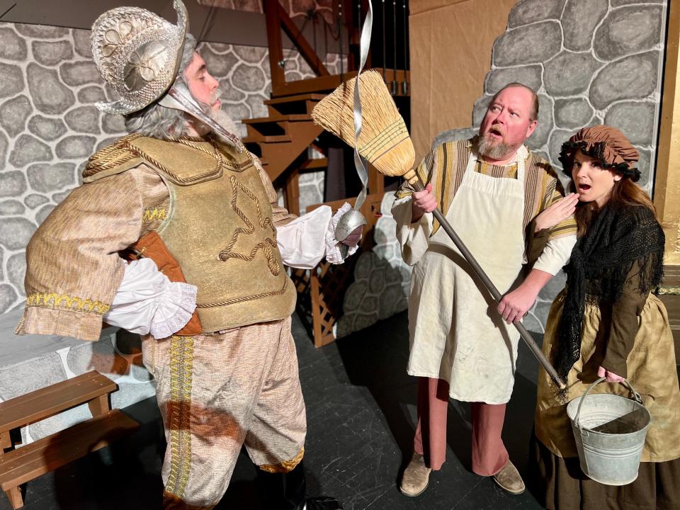 Innkeeper (Jeff Hall) and Maria his wife (Leanne Nagle) don't know what to make of Don Quixote (Max Levine) in Center Theatre Players' "Man of La Mancha."