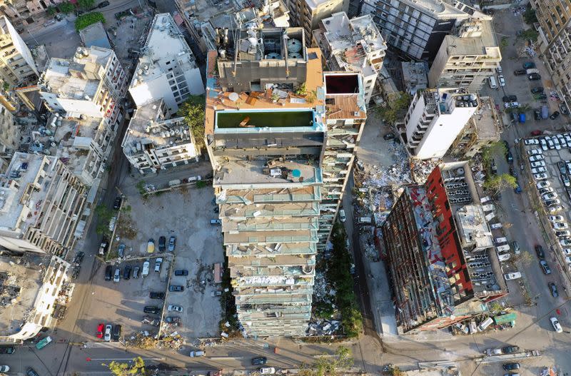 A view shows damaged buildings in the aftermath of a massive explosion in Beirut's port area