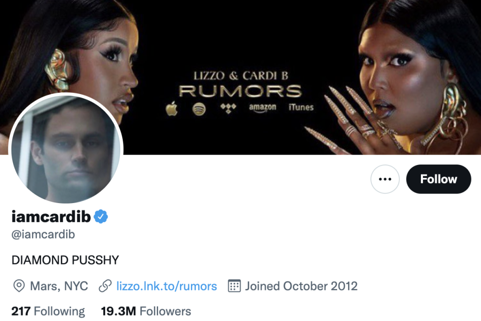 Cardi's profile pic is Penn looking out of a window