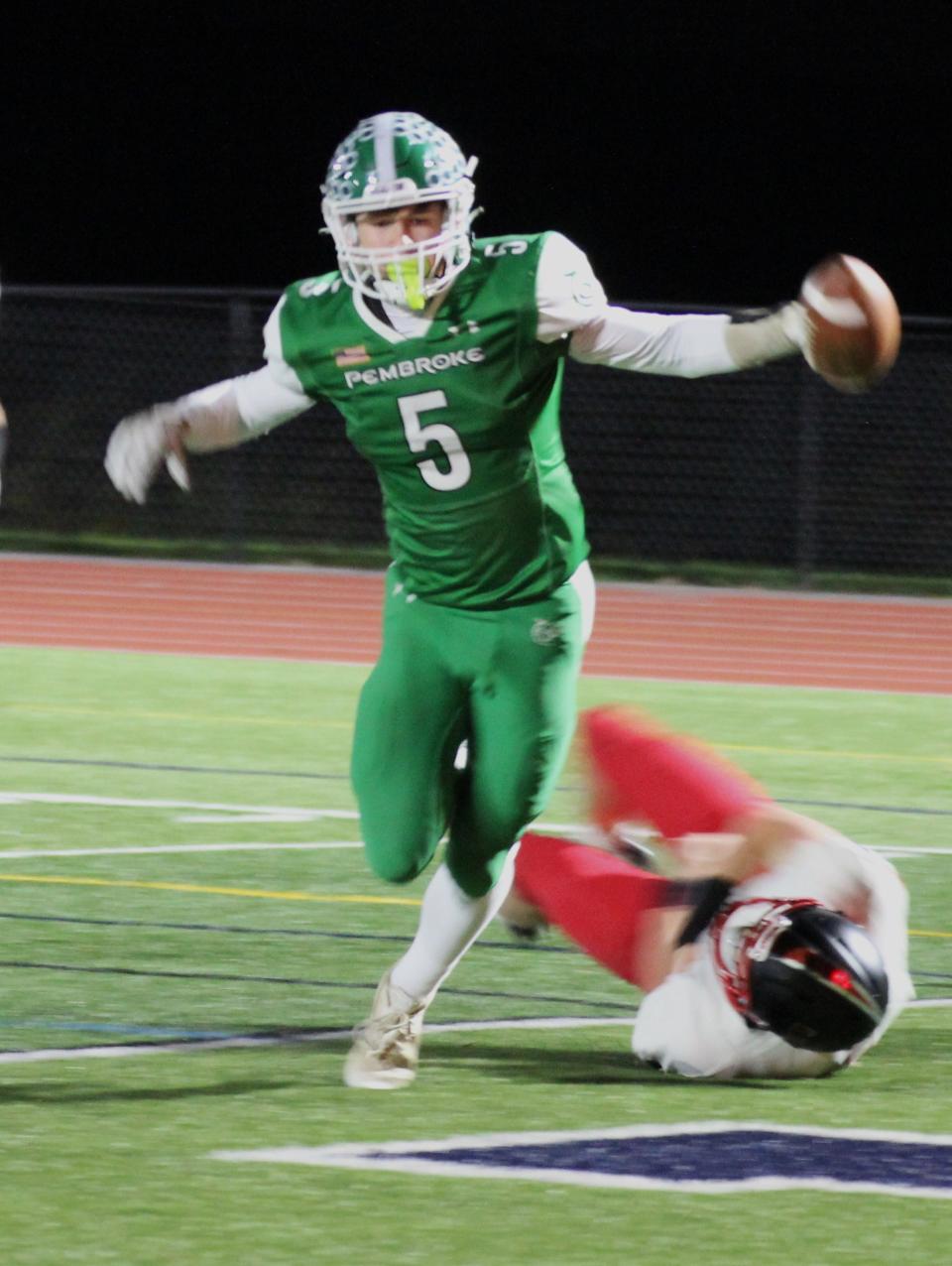 Pembroke senior Tyson Totten during his banner game last week in the Section V Football 8-man final.