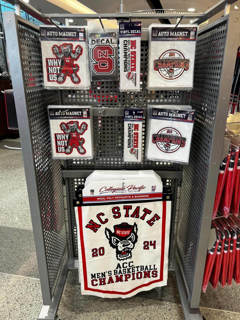 Wolfpack Outfitters stores on the NCSU campus have seen about three times their normal traffic since the school’s basketball teams entered the NCAA tournament. Novelty items and clothing are big sellers.