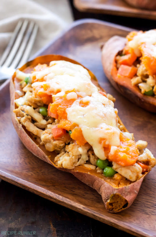 <p>Recipe Runner</p><p>Throw tradition out the window and make this tasty and healthy version. <a href="http://reciperunner.com/turkey-shepherds-pie-stuffed-sweet-potatoes/" rel="nofollow noopener" target="_blank" data-ylk="slk:Get the recipe HERE;elm:context_link;itc:0;sec:content-canvas" class="link ">Get the recipe HERE</a></p>