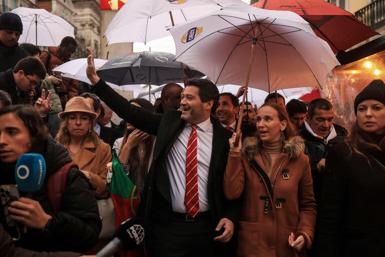 André Ventura, líder del partido de extrema derecha portugués Chega, durante un mitin de campaña en Lisboa