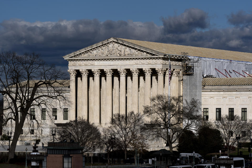 FILE - The Supreme Court is seen in Washington, March 7, 2024. The Supreme Court will hear its most significant case on homelessness in decades Monday, April 22, as record numbers of people in America are without a permanent place to live. The justices will consider a challenge to rulings from a California-based federal appeals court that found punishing people for sleeping outside when shelter space is lacking amounts to unconstitutional cruel and unusual punishment. (AP Photo/J. Scott Applewhite, File)