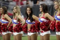 <p>The Arizona Cardinals cheerleaders perform at half time during the second half of an NFL football game against the San Francisco 49ers, Sunday, Nov. 13, 2016, in Glendale, Ariz. (AP Photo/Rick Scuteri) </p>