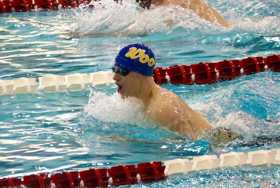 Wooster's Luke Boucher cuts through the water during his All-Ohio finish in the individual medley at the OHSAA Div. I State Championships in Canton.