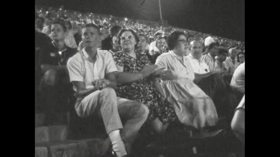 Fans at the Kansas City Chiefs-Denver Broncos game in Farrington Field, Aug. 28, 1964.