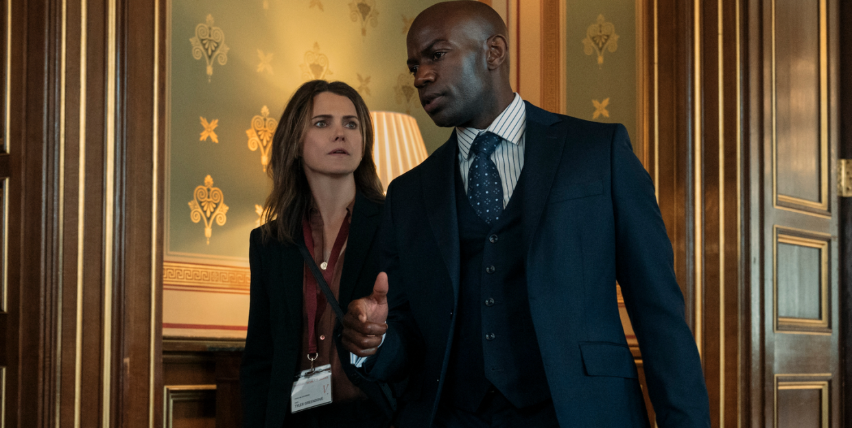 keri russell as kate wyler, david gyasi as austin dennison in episode 101 of the diplomat