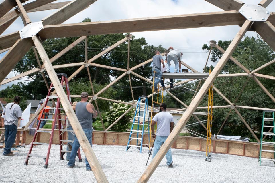 Six to 10 volunteers from the South Bend Community Re-Entry Center have provided the construction labor to build a Geo Dome project at Unity Gardens in South Bend. The facility will be capable of growing food throughout the year, but its main purpose is to serve as a learning lab for area students.