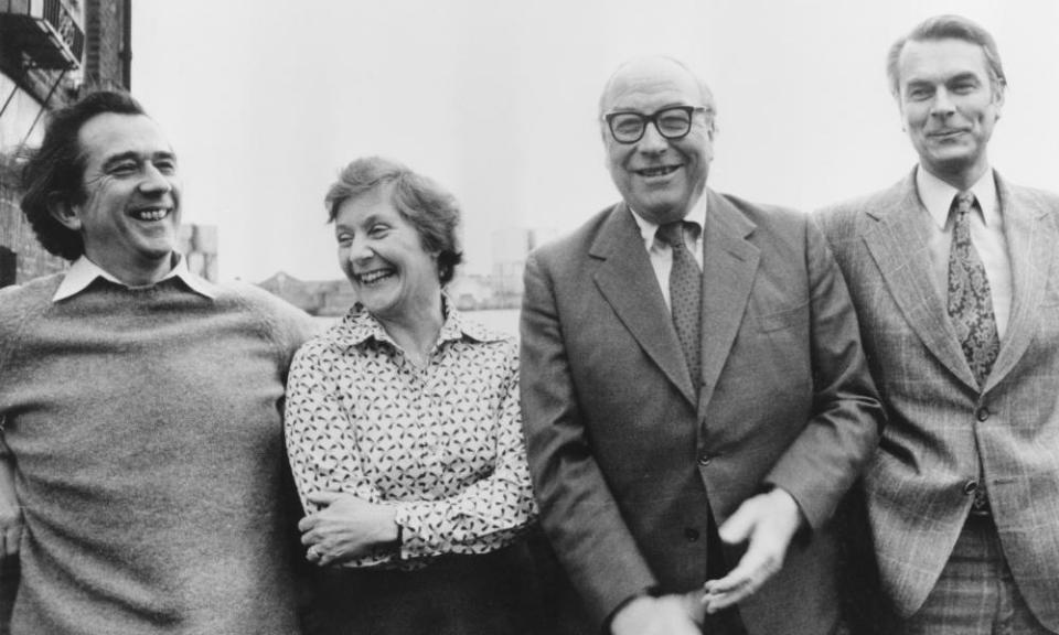 Shirley Williams with, from left, Bill Rodgers, Roy Jenkins and David Owen – the Gang of Four – in 1981 after their announcement of the launch of a new political party. ‘Shirl the Pearl’, as she was dubbed, was adored particularly by female voters and especially in Labour seats where the SDP hoped to prosper.
