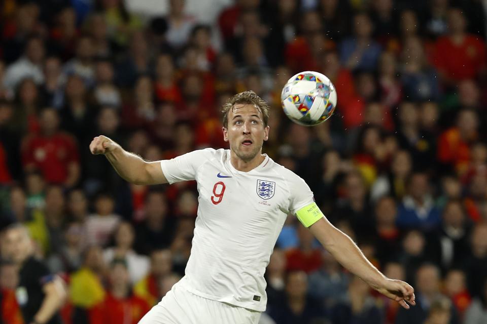 England's Hary Kane controls the ball during the UEFA Nations League soccer match between Spain and England at Benito Villamarin stadium, in Seville, Spain, Monday, Oct. 15, 2018. (AP Photo/Miguel Morenatti)