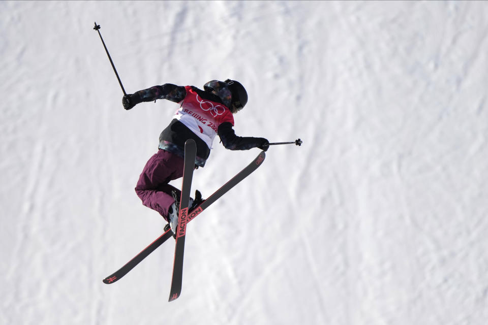 Estonia's Kelly Sildaru competes during the women's slopestyle qualification at the 2022 Winter Olympics, Monday, Feb. 14, 2022, in Zhangjiakou, China. (AP Photo/Francisco Seco)