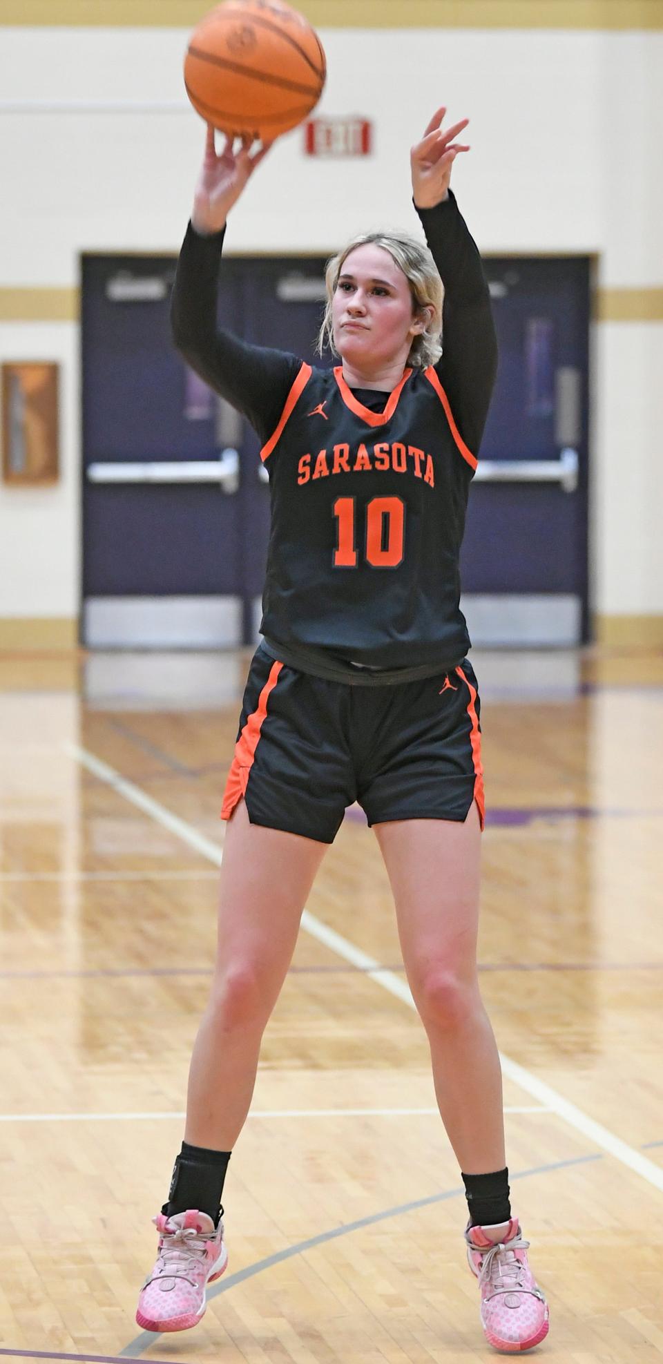 Sarasota High's Kennedy McClain is, according to her coach, Radhika Miller, one of the best set shooters she's ever seen.