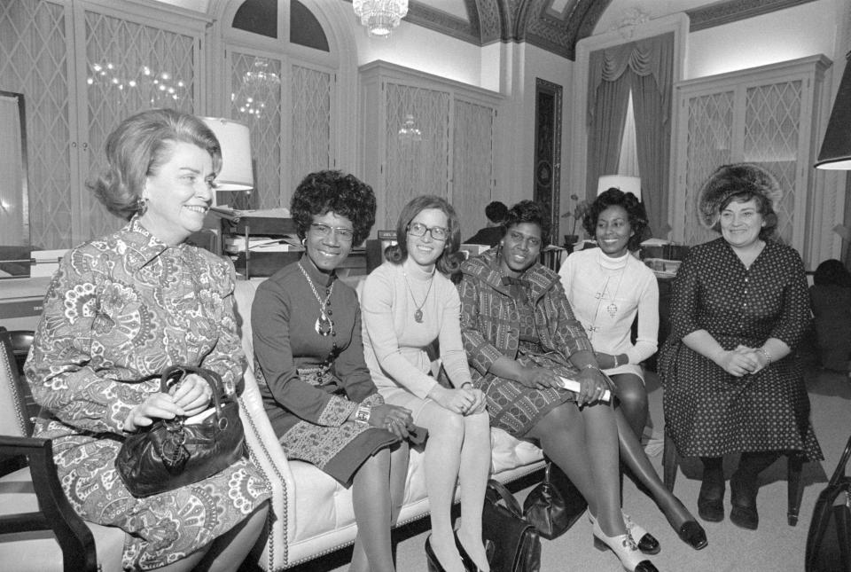 Female members of Congress in 1973, including Barbara Jordan, Shirley Chisolm, and Bella Abzug