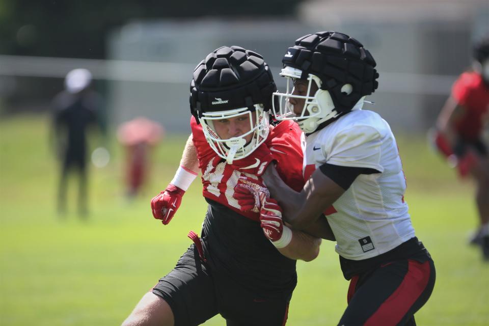 Ball State football's Cole Pearce during the team's training camp practice at the Scheumann Family Indoor Practice Facility on Friday, August 4, 2023.