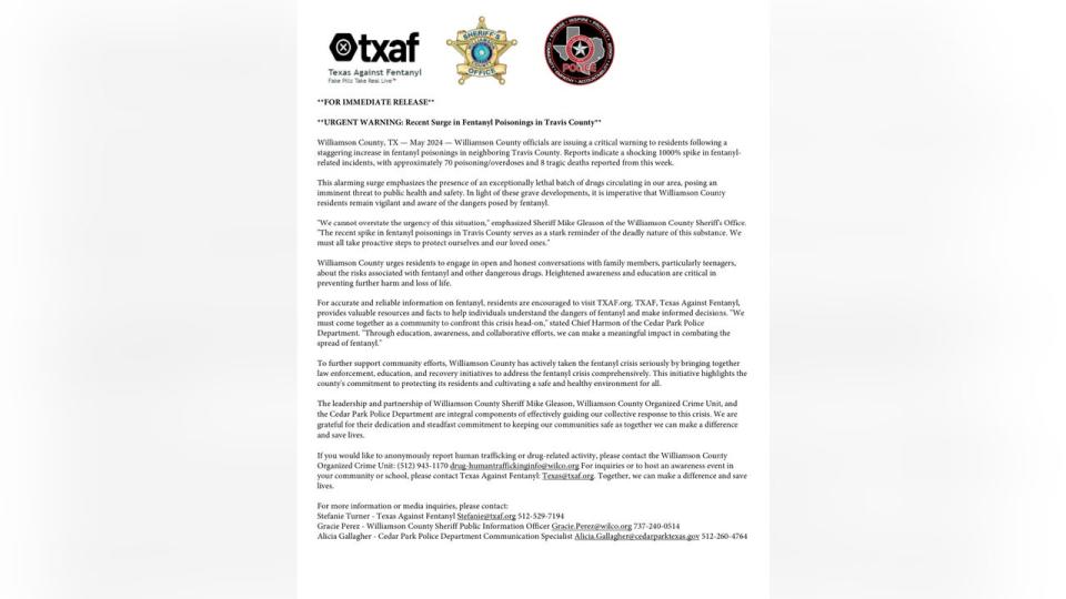 <div>Statement from Williamson County and Texas Against Fentanyl</div>