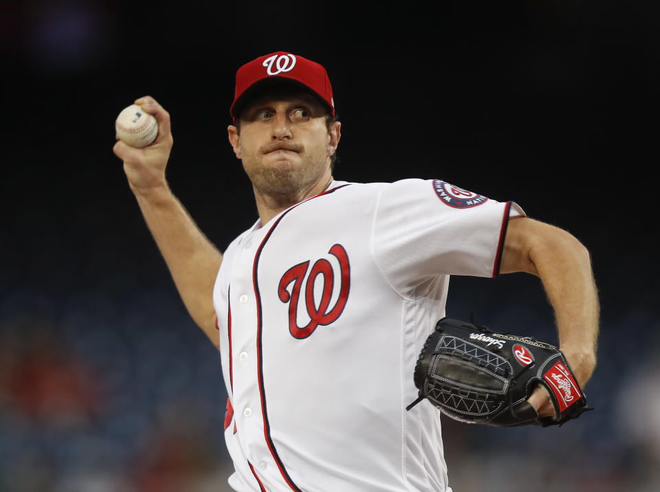 Nationals pitcher Max Scherzer and his wife, Erica, are doing their part to make sure pets displaced by Hurriance Harvey are well taken care of. (AP)