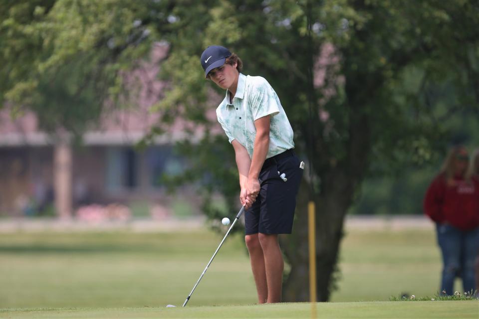 Yorktown sophomore Marshall Johnston shot an 81 in the IHSAA Monroe Central boys golf sectional match at Hickory Hills Golf Course on Monday, June 5, 2023.